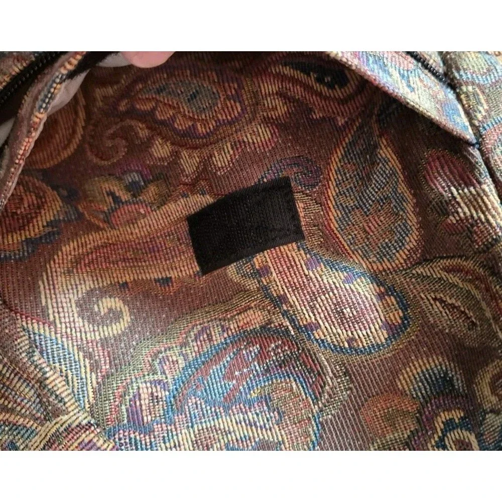 Vintage 90s LL Bean Tapestry Ameribag Sling Pack Paisley Leather Trimmed